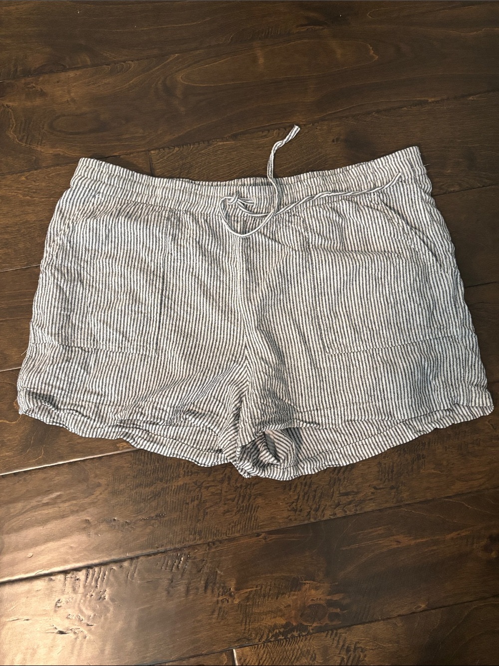 J. Crew White and Blue Striped Drawstring Linen Shorts